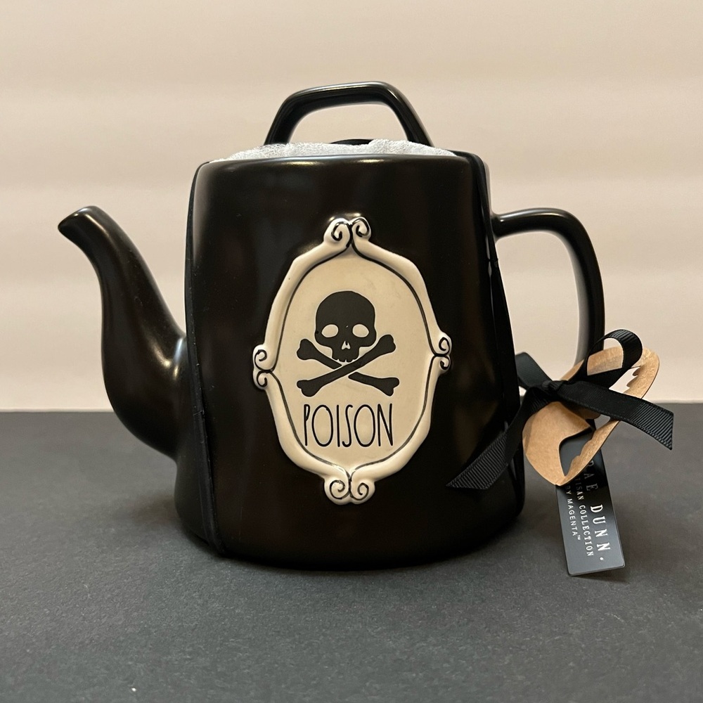 NWT Rae Dunn Black Skull & Crossbones Poison Teapot
